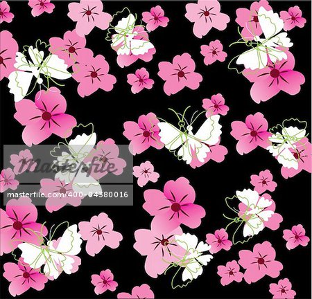 Vector illustration of floral background with butterflies