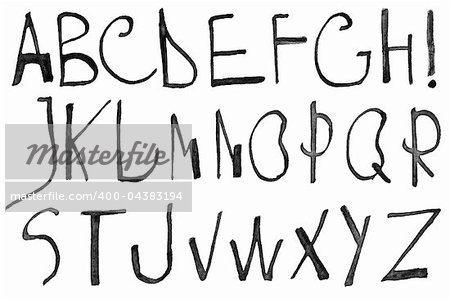 Hand written black ink alphabet