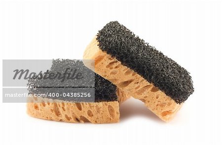 Two sponges isolated on white background