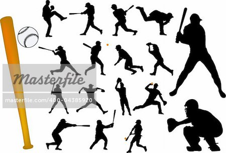 baseball players silhouettes - vector