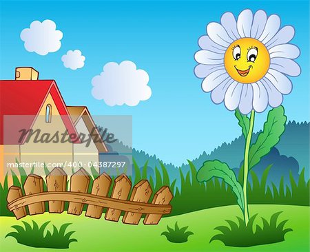 Meadow with daisy - vector illustration.