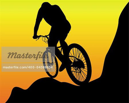 black silhouette of a mountain biker on an orange background