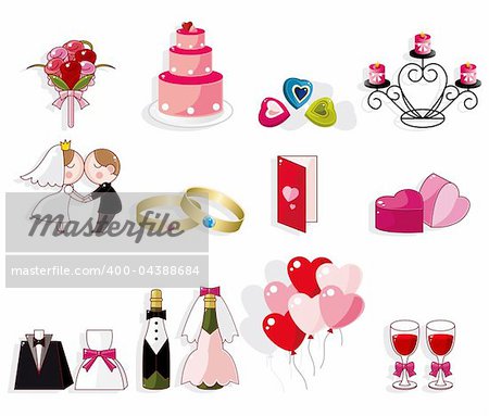 cartoon wedding icon set