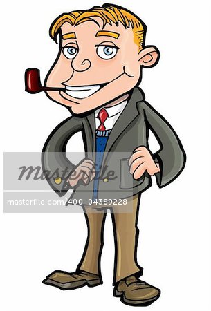 Cartoon of well to do man with a pipe. Isolated on white