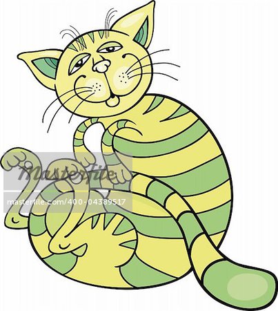 Cartoon illustration of happy green cat