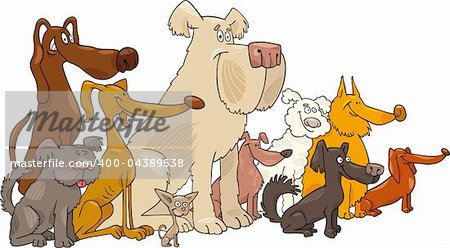 Cartoon illustration of Sitting dogs group