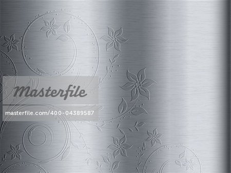 Brushed metal texture background with floral design embossed  on it