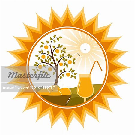 bol de vecteur de pommes et de jus de pomme soleil sur fond blanc, format Adobe Illustrator 8