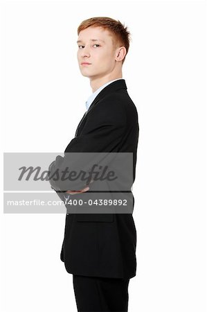 Side portrait of businessman, isolated on white