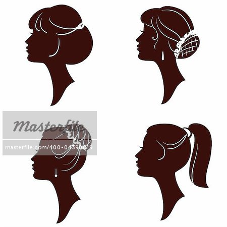 Hairstyles,vector beautiful women and girl silhouettes