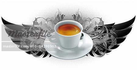 cup of coffee with heraldry elements, this illustration may be useful as designer work