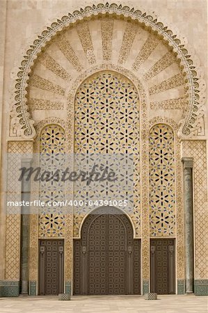 One of the gigantic doors the Hassan II mosque in Casablanca, Morocco