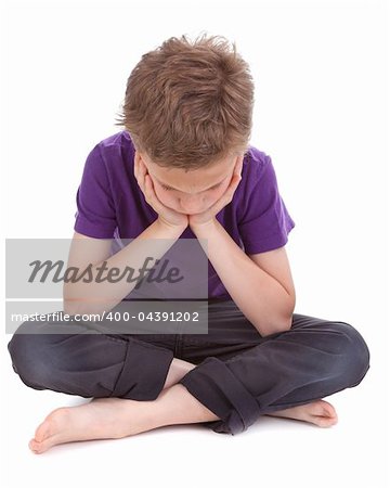 sad boy with drooping head white background