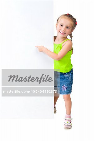 cute little child behind a white board
