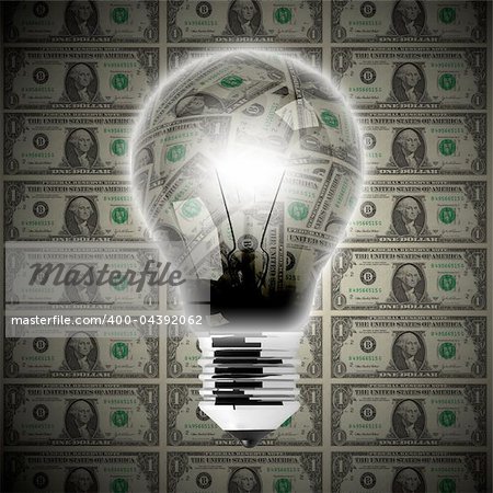 bulb in front of money