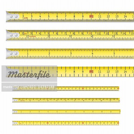 Set of tape measures with inches and centimeters