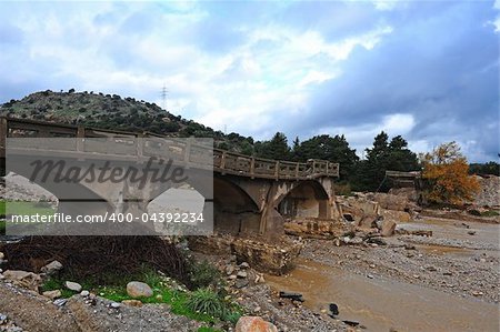 The Old Concrete Bridge, Destroyed by Flooding on the Island of Rhodes