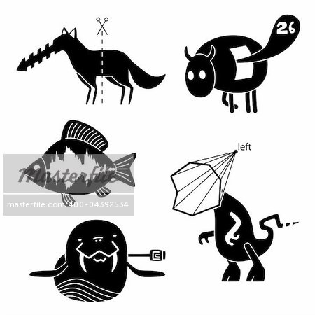 Collection of cartoon funny vector animals silhouettes