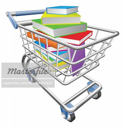 An illustration of a shopping cart trolley full of books