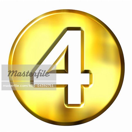 3d golden framed number 4 isolated in white