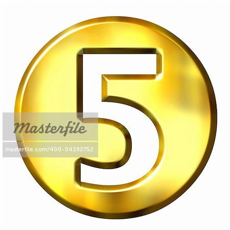 3d golden framed number 5 isolated in white