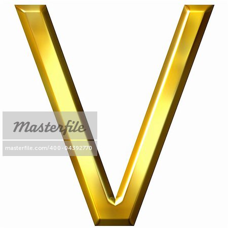3d golden letter V isolated in white