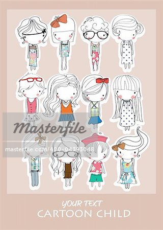 cartoon cute child playing set illustration sketch drawing  vector