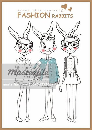 fashion rabbits girls with trend shopping illustration sketch drawing  vector