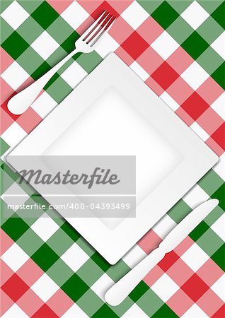 Menu Card Design - Red and Green Gingham Texture With Plate