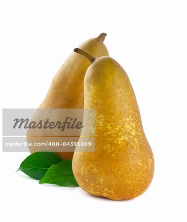 Fresh pear with leafs on white background