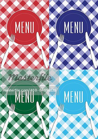 Menu Card Background - Cutlery and Gingham Texture in Four Colors