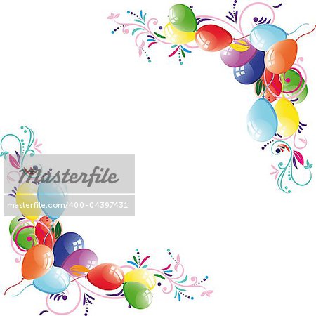 Floral balloon background, birthday frame, design element, vector illustration.