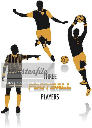 Two-tone silhouettes of three football players, part of a collection of lifestyle people.