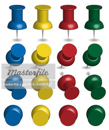 Illustration of Pushpins in Four Colors