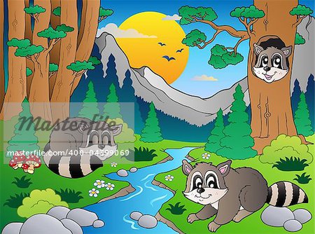 Forest scene with various animals 6 - vector  illustration.