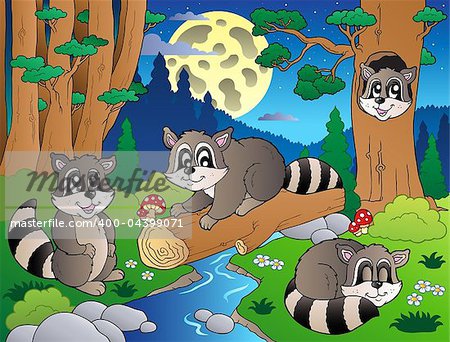Forest scene with various animals 8 - vector illustration.