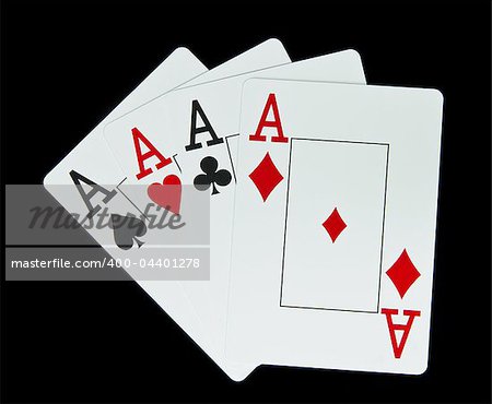 Four aces isolated on a black background