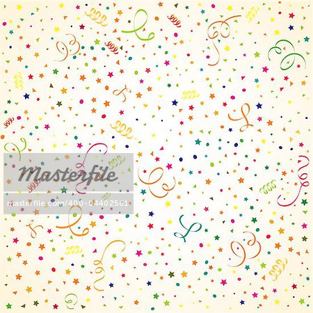 Birthday background with streamer and confetti, element for design, vector illustration