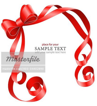 greeting card template with red ribbon and bow vector illustration isolated on white background