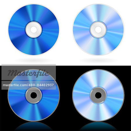 Four realistic CD and DVD. Illustration on white background