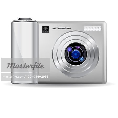 Realistic digital camera.  Illustration on white background