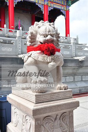 Chinese Lion Stone Sculpture in the Chinese Temple in Asia , Thailand