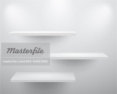 3d isolated Empty shelves for exhibit. Vector illustration.