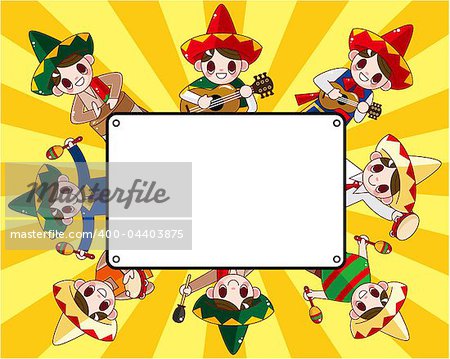 cartoon Mexican music band ,board card,vector