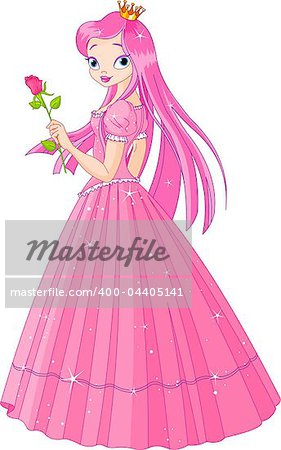 Illustration of beautiful  pink princess with rose