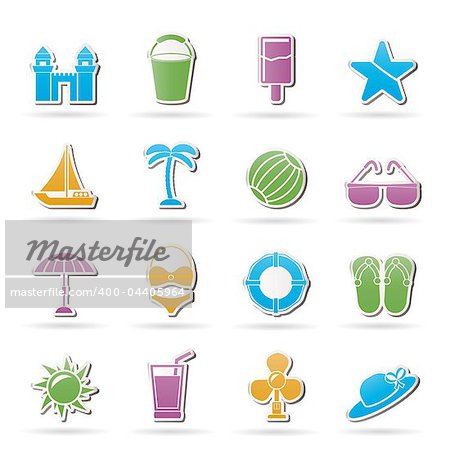 Beach, sea and holiday icons - vector icon set