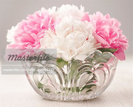 Vase of beautiful peony flowers