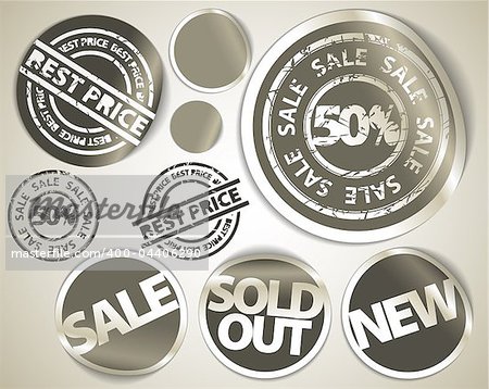 Set of grunge labels badges and stickers for sale, hot price, sold, new items