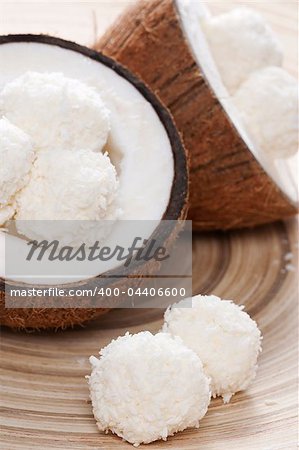 Homemade coconut sweets and fresh coconut