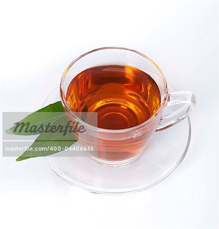 Cup of tea on white background